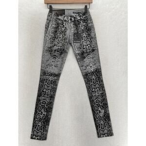 Black Orchid Skinny Jeans Women's 24 Silver Black Snakeskin Stretch Coated Denim